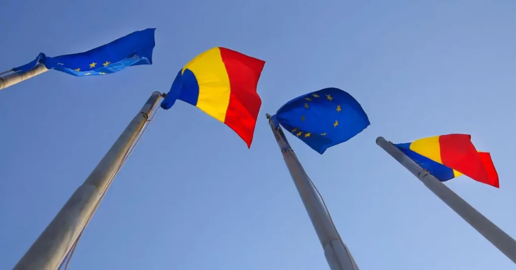 European Union and Romania Flags