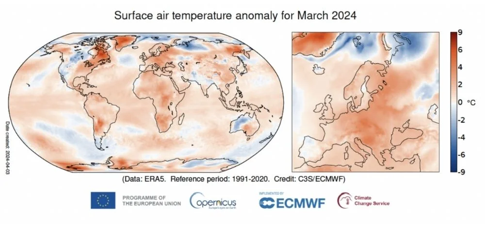 surface air temperature anomaly march 2024